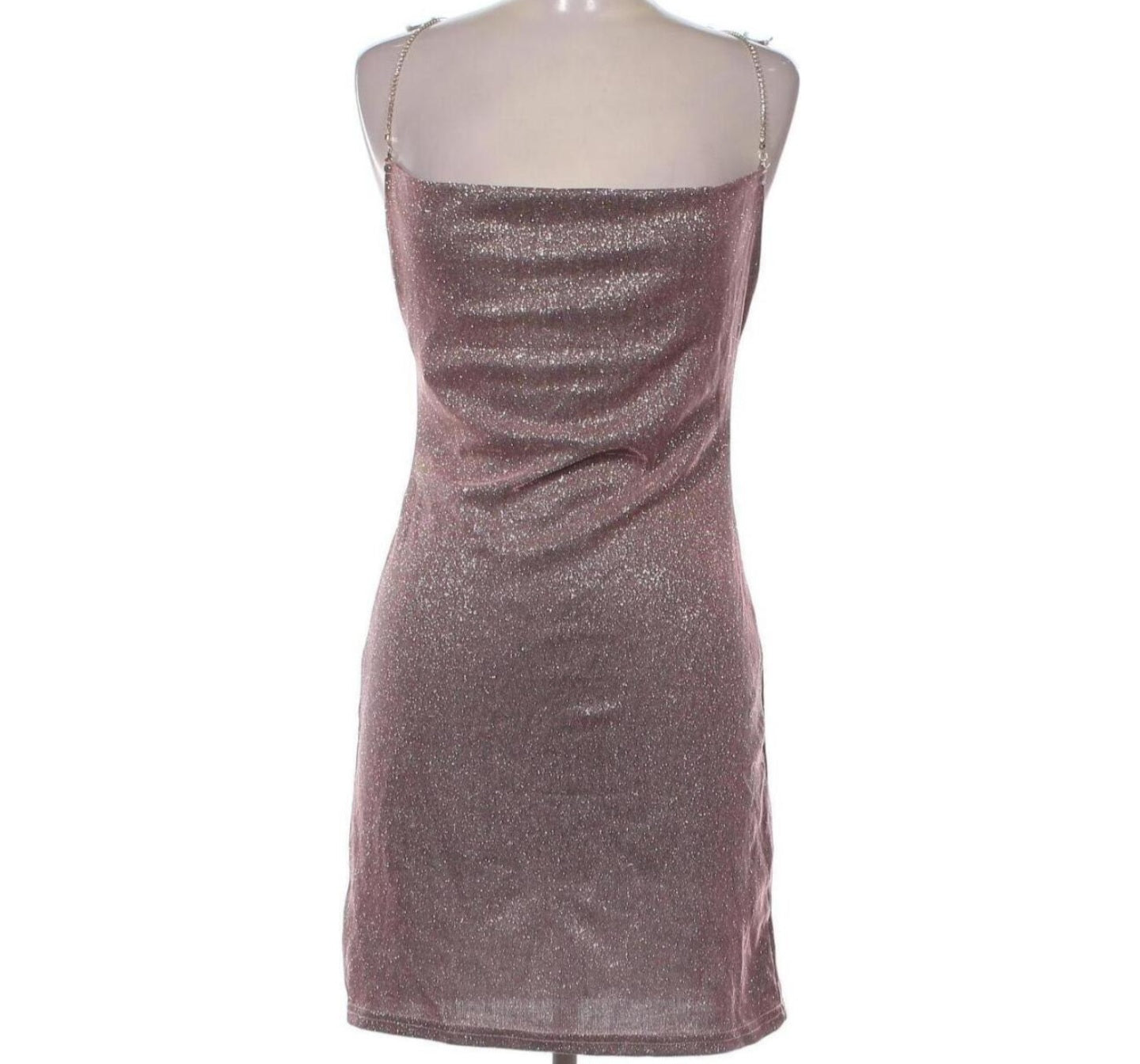 Парти мини рокля с блясък и верижки презрамки Glamour Rose Sparkle