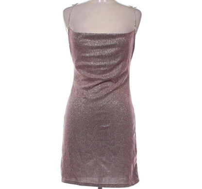 Парти мини рокля с блясък и верижки презрамки Glamour Rose Sparkle