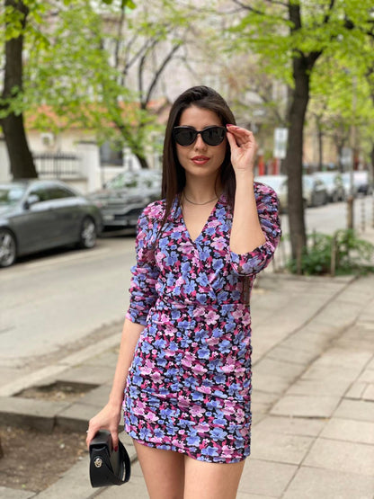 Къса рокля с дълъг ръкав Floral Night