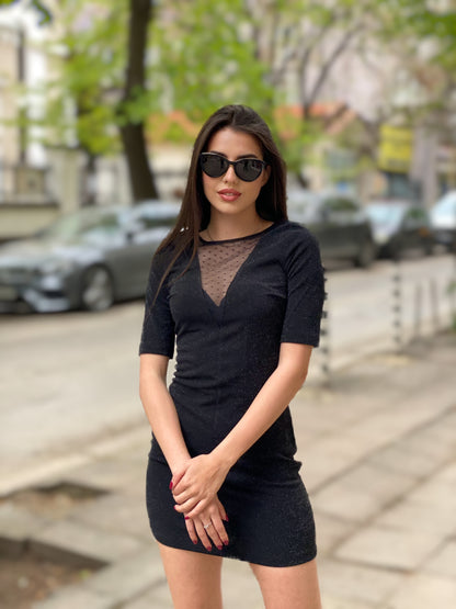 Елегантна черна рокля с V-образно деколте Blondi